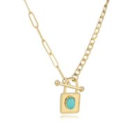 Fashion Simple Ot Buckle Turquoise Pendant Stainless Steel Necklace sku image 1