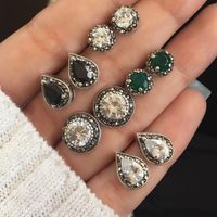 Bohemian Style Gemstone Crystal Earrings Set 5 Pairs sku image 1