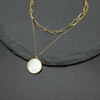 Simple Double Layered Round Pearl Pendant Stainless Steel Necklace sku image 2