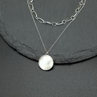 Simple Double Layered Round Pearl Pendant Stainless Steel Necklace sku image 1