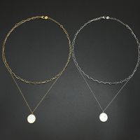 Simple Double Layered Round Pearl Pendant Stainless Steel Necklace main image 3