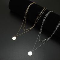 Simple Double Layered Round Pearl Pendant Stainless Steel Necklace main image 4