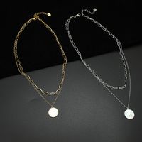 Simple Double Layered Round Pearl Pendant Stainless Steel Necklace main image 5