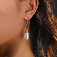 Fashion C-shaped Embossed Pure White Water Drop Pearl Earrings main image 4