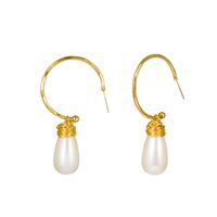 Fashion C-shaped Embossed Pure White Water Drop Pearl Earrings main image 6