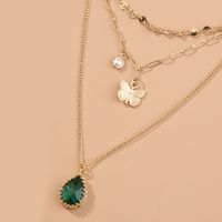 Retro Water Drop Zircon Butterfly Inseparable Multi-layered Necklace main image 6