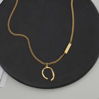 Korean Simple Geometric Semicircle 18k Gold Titanium Steel Necklace main image 4