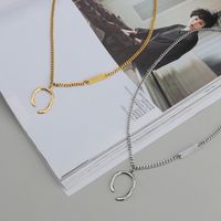 Korean Simple Geometric Semicircle 18k Gold Titanium Steel Necklace main image 5