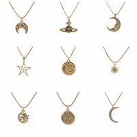Mode Einfacher Mondstern-anhänger Goldmikro-intarsien-zirkon-halskette main image 4