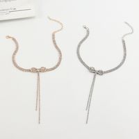 Korean Fashion Shiny Full Rhinestone Bowknot Tassel Short Necklace main image 4