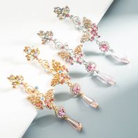 Korean Pink Apricot Series Diamond Butterfly Earrings main image 1