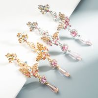 Korean Pink Apricot Series Diamond Butterfly Earrings main image 2