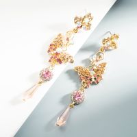 الكورية الوردي المشمش سلسلة الماس فراشة أقراط main image 3