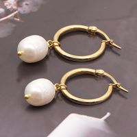 Simple Bohemian Pearl Hoop Earrings main image 3