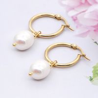 Simple Bohemian Pearl Hoop Earrings main image 4