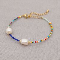 Simple Natural Pearl Glass Rice Bead Stainless Steel Tail Chain Bracelet main image 1