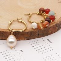 Retro Color Agate Natural Pearl Earrings main image 4