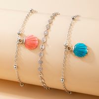 Bohemian Pink Blue Shell Silver Circle Anklet main image 3