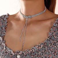 Korean Fashion Shiny Full Rhinestone Bowknot Tassel Short Necklace sku image 1