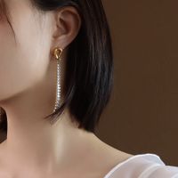 Fashion Chain Full Diamond Zircon Titanium Steel 18k Gold Earrings sku image 1