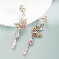 Korean Pink Apricot Series Diamond Butterfly Earrings sku image 2