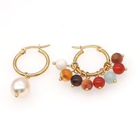 Retro Color Agate Natural Pearl Earrings sku image 1