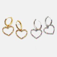 Fashion Gold-plated Color Zircon Hollow Heart Shape Earrings main image 4