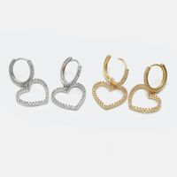 Fashion Gold-plated Color Zircon Hollow Heart Shape Earrings main image 5