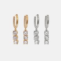 Simple Long Four-claw Gold-plated Zircon Earrings main image 4