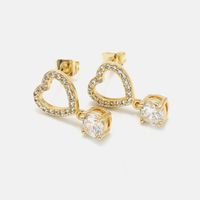 Fashion Gold-plated Four-claw Zircon Hollow Heart Earrings main image 5