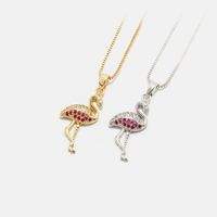 Fashion Diamond Pendant Flamingo Copper Necklace main image 6