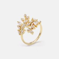 Fashion Brass Zircon Leaf Copper Ring main image 5