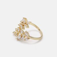 Fashion Brass Zircon Leaf Copper Ring main image 6