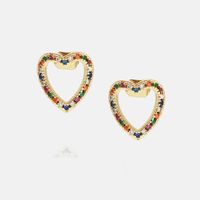Fashion Color Zircon Hollow Heart Stud Earrings Wholesale main image 1