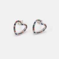 Fashion Color Zircon Hollow Heart Stud Earrings Wholesale main image 3