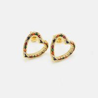 Fashion Color Zircon Hollow Heart Stud Earrings Wholesale main image 5