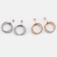 Simple Gold-plated Zircon Circle Copper Earrings main image 4