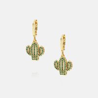Fashion Copper Green Zircon Cactus Earrings Wholesale main image 1