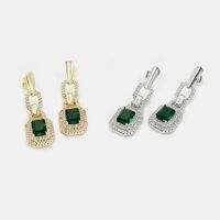 Retro Geometric Gold-plated Zircon Green Precious Stone Earrings main image 4