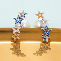 Fashion Hollow Five-pointed Star Diamond Inlaid Colorful Zircon Earrings main image 2