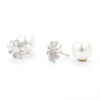 Korean Pearl Flower Copper Earrings main image 4