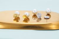 Korean Pearl Flower Copper Earrings main image 5