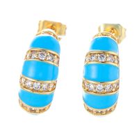 Retro C-shaped Color Earrings Micro-inlaid Zircon Copper Earrings main image 4