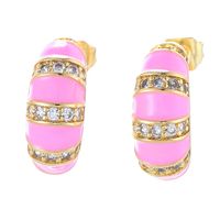 Retro C-shaped Color Earrings Micro-inlaid Zircon Copper Earrings main image 5