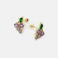 Cute Gold-plated Zircon Grape Earrings Wholesale main image 5