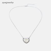 Simple Fashion Heart-shaped Zircon Shell Pendant Necklace main image 5