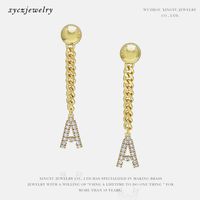 Fashion Zircon Gold-plated Letter Long Earrings Wholesale main image 2