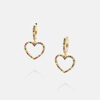 Fashion Gold-plated Color Zircon Hollow Heart Shape Earrings sku image 5
