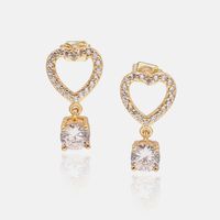 Fashion Gold-plated Four-claw Zircon Hollow Heart Earrings sku image 2