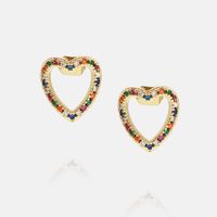 Fashion Color Zircon Hollow Heart Stud Earrings Wholesale sku image 2